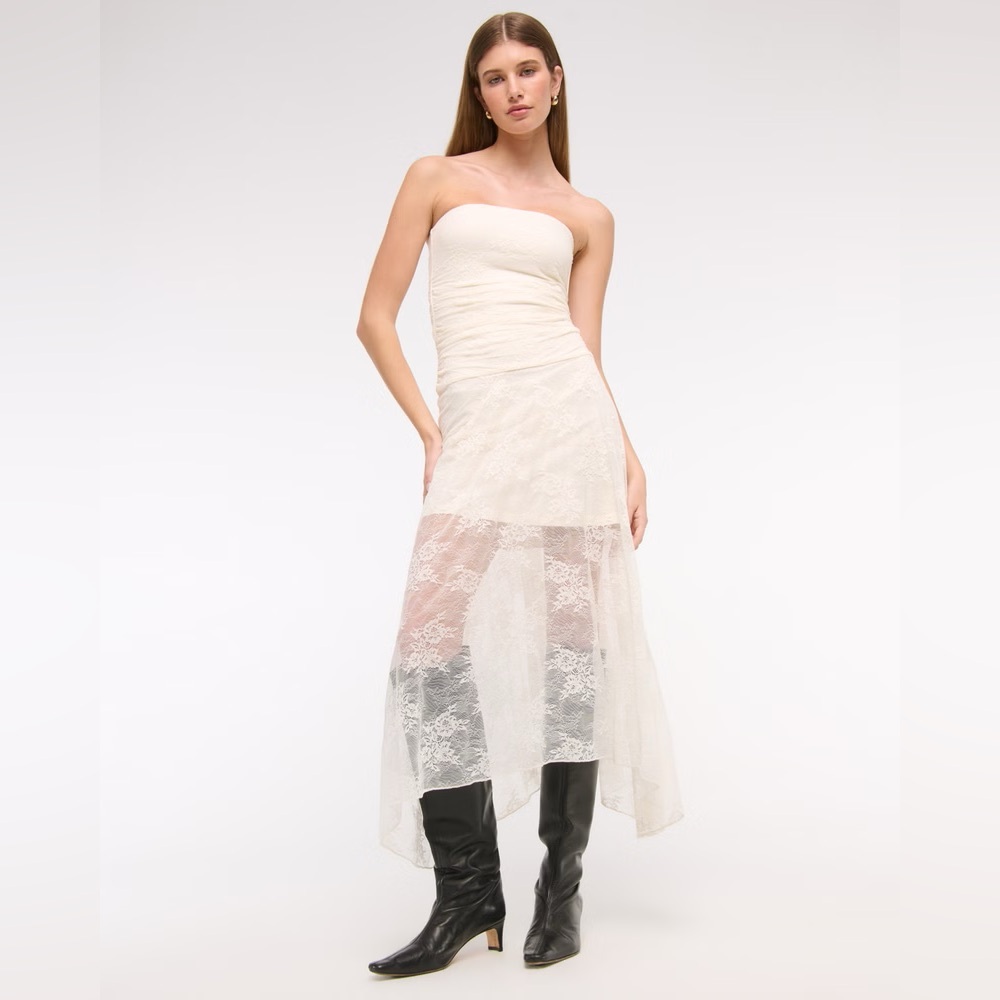 Abercrombie & Fitch Strapless Lace Midi Dress Sz-XS